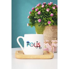 Polis Tasarımlı Polisler Günü Hediyesi Türk Kahvesi Fincanı Ahşap Altlıklı