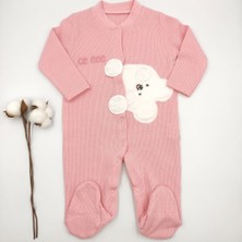 Bebek Star Ce eee Ayılı Patikli Pembe %100 Cotton Bebek Tulumu