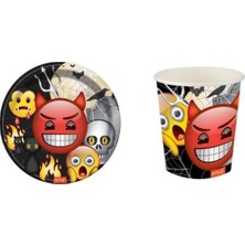 Hayaller Dükkanı Emoji Şeytan Figürlü Tabak Bardak Set 8 Kişilik