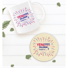 Bk Gift Kişiye Özel Yeni Işinde Başarılar Dilerim Beyaz Kupa Bardak Ve Yuvarlak Ahşap Bardak Altlığı Hediye Seti -6