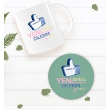 Bk Gift Kişiye Özel Yeni Işinde Başarılar Dilerim Beyaz Kupa Bardak Ve Yuvarlak Ahşap Bardak Altlığı Hediye Seti -3