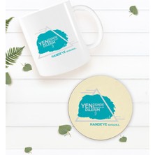 Bk Gift Kişiye Özel Yeni Işinde Başarılar Dilerim Beyaz Kupa Bardak Ve Yuvarlak Ahşap Bardak Altlığı Hediye Seti -1