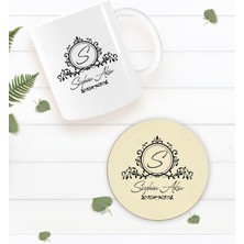 Bk Gift Kişiye Özel Isimli Beyaz Kupa Bardak Ve Yuvarlak Ahşap Bardak Altlığı Hediye Seti -11