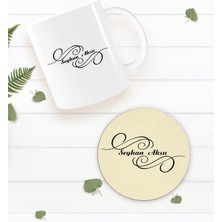 Bk Gift Kişiye Özel Isimli Beyaz Kupa Bardak Ve Yuvarlak Ahşap Bardak Altlığı Hediye Seti -3