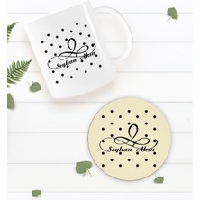 Bk Gift Kişiye Özel Isimli Beyaz Kupa Bardak Ve Yuvarlak Ahşap Bardak Altlığı Hediye Seti -4