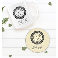 Bk Gift Kişiye Özel Isimli Beyaz Kupa Bardak Ve Yuvarlak Ahşap Bardak Altlığı Hediye Seti -2