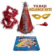 Saresena Yılbaşı Eğlence Seti - Tombala - Karton Şapka, Yılbaşı Düdüğü, Karton Maske, Simli Süs ( Katyon Set )