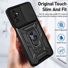 MTK Moveteck Samsung Galaxy M23 Uyumlu Kılıf Kamera Lens Korumalı Sürgülü Kızak Pars Lens Yüzüklü Shockproof Armor Military Zırh Tank Kılıf