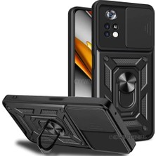 MTK Moveteck Xiaomi Poco M4 Pro 5g Uyumlu Kılıf Kamera Lens Korumalı Sürgülü Kızak Pars Lens Yüzüklü Shockproof Armor Military Zırh Tank Kılıf