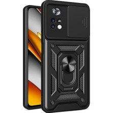 MTK Moveteck Xiaomi Poco M4 Pro 5g Uyumlu Kılıf Kamera Lens Korumalı Sürgülü Kızak Pars Lens Yüzüklü Shockproof Armor Military Zırh Tank Kılıf