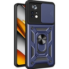 MTK Moveteck Xiaomi Poco M4 Pro 5g Uyumlu Kılıf Kamera Lens Korumalı Sürgülü Kızak Pars Lens Yüzüklü Shockproof Armor Military Zırh Tank Kılıf