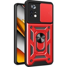 MTK Moveteck Xiaomi Poco M4 Pro 5g Uyumlu Kılıf Kamera Lens Korumalı Sürgülü Kızak Pars Lens Yüzüklü Shockproof Armor Military Zırh Tank Kılıf