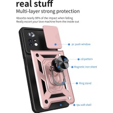 MTK Moveteck Xiaomi Poco M4 Pro 5g Uyumlu Kılıf Kamera Lens Korumalı Sürgülü Kızak Pars Lens Yüzüklü Shockproof Armor Military Zırh Tank Kılıf