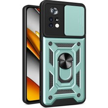 MTK Moveteck Xiaomi Poco M4 Pro 5g Uyumlu Kılıf Kamera Lens Korumalı Sürgülü Kızak Pars Lens Yüzüklü Shockproof Armor Military Zırh Tank Kılıf