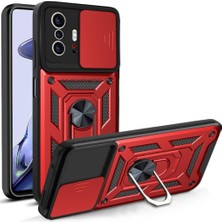 MTK Moveteck Xiaomi MI11T Uyumlu Kılıf Kamera Lens Korumalı Sürgülü Kızak Pars Lens Yüzüklü Shockproof Armor Military Zırh Tank Kılıf