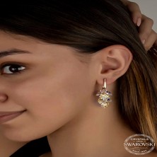 Gumush Swarovski Crystal Taşlı Gümüş Kalp Salkım Sallantılı Çivili Kadın Küpe