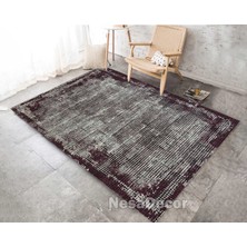 Modern Desenli Antrasit Yıkanabilir Kaymaz Taban Salon Halısı Yolluk Halısı Vintage Eskitme Halı