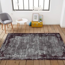 Modern Desenli Antrasit Yıkanabilir Kaymaz Taban Salon Halısı Yolluk Halısı Vintage Eskitme Halı