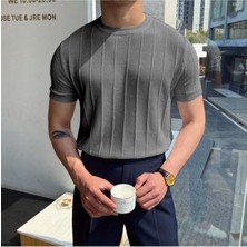 Cool Tarz Füme Erkek Yuvarlak Yaka Örme T-Shirt