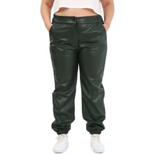 Disentis Modest Büyük Beden Beli Yanlardanlastikli Cepli Paçası Lastikli Haki Deri Pantolon