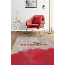 Homshtag Veganizm Kırmızı Bej Mutfak Halısı  Dokuma Tabanlı Yıkanabilir Kaymaz Vegan Halısı
