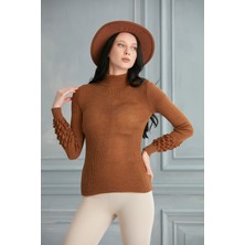 Jerusalema Kadın Camel Kol Detaylı Balıkçı Yaka Triko Kazak