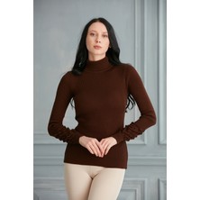 Jerusalema Kadın Kahverengi Kol Detaylı  Triko Kazak
