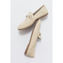 Luvi F03 Ekru Bej Cilt Deri Kadın Babet