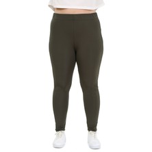 Disentis Modest Büyük Beden Beli Lastikli Bilek Hizasında Panelli Haki Bayan Tayt