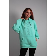 to Cosmos Unisex Oversize Hoodie Cosmos Ince Yazı Baskılı Turkuaz