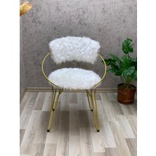 Şym Accessories Şym Design 1 Adet 45 cm Leno Gold Metal Ayaklı Beyaz Peluş Sandalye,makyaj Sandalyesi MK1022