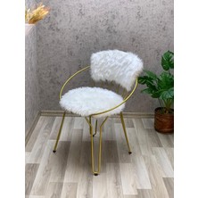 Şym Accessories Şym Design 1 Adet 45 cm Leno Gold Metal Ayaklı Beyaz Peluş Sandalye,makyaj Sandalyesi MK1022