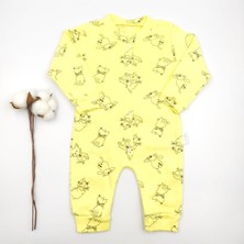 Bebek Star Kedi ve Köpek Desenli Sarı %100 Cotton Bebek Tulumu