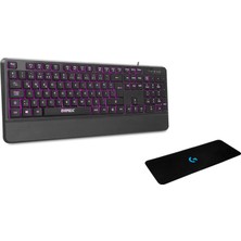 Everest KB-R61 Brıght Siyah USB 3 Renk Aydınlatmalı Q Sabit Bilek Destekli Gaming Oyuncu Multimedia Klavye +Logitech 70 x 30 Gaming Mouse Pad