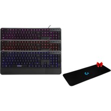 Everest KB-R61 Brıght Siyah USB 3 Renk Aydınlatmalı Q Sabit Bilek Destekli Gaming Oyuncu Multimedia Klavye +Logitech 70 x 30 Gaming Mouse Pad