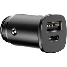 Baseus 30W 1x Type C ve 1x USB Girişli Araç Içi Şarj Başlığı, Qc4.0 Supervooc Şarj Destekli 12/24V