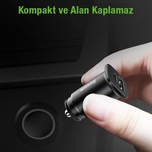 Baseus 30W 1x Type C ve 1x USB Girişli Araç Içi Şarj Başlığı, Qc4.0 Supervooc Şarj Destekli 12/24V