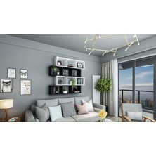 Dekormer Design Kitaplık  Duvar Rafı Siyah Beyaz 4'lü Takım
