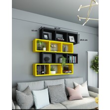 Dekormer Design Kitaplık  Duvar Rafı Sarı Siyah 4'lü Takım