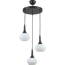 Modavize Nero Modern Tasarım Cafe Mutfak Salon Siyah Renk Beyaz Camlı 3 Lü Avize