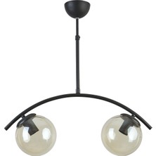 Modavize Polo Modern Tasarım Cafe Mutfak Salon Siyah Renk Bal Camlı 2 Li Avize