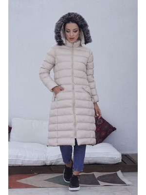 KMK Kombin Kmkkombin Uzun Dolgulu Siyah Şişme Mont Kapşonu Kürklü Yoğun Elyaflı Büyük Beden