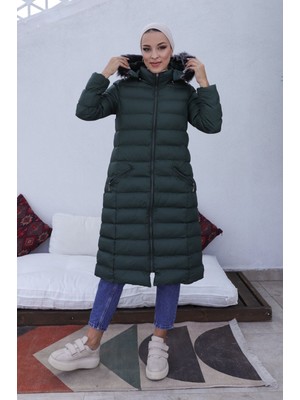 KMK Kombin Kmkkombin Uzun Dolgulu Siyah Şişme Mont Kapşonu Kürklü Yoğun Elyaflı Büyük Beden