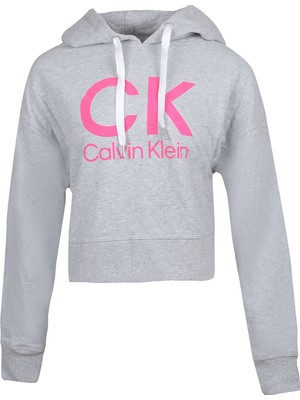 Calvin Klein Kapüşonlu Erkek Sweatshirt Grafik Desenli Gri Renk Uzun Kollu Tasarım
