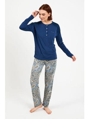 Pierre Cardin 8447 Mavisi Uzun Kol Pijama Takım