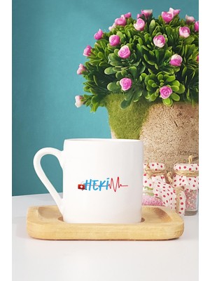 Hedizu Doktora Hediye Hekim Türk Kahvesi Fincanı Ahşap Altlıklı