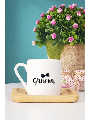 Groom Damat Hediye Türk Kahvesi Fincanı Ahşap Altlıklı