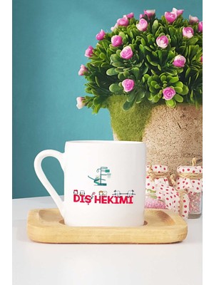 Diş Hekimi Hediye Türk Kahvesi Fincanı Ahşap Altlıklı