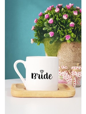 Bride Gelin Hediye Türk Kahvesi Fincanı Ahşap Altlıklı