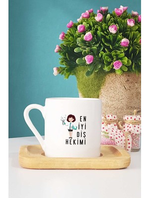 Hedizu En İyi Diş Hekimi Hediye Türk Kahvesi Fincanı Ahşap Altlıklı